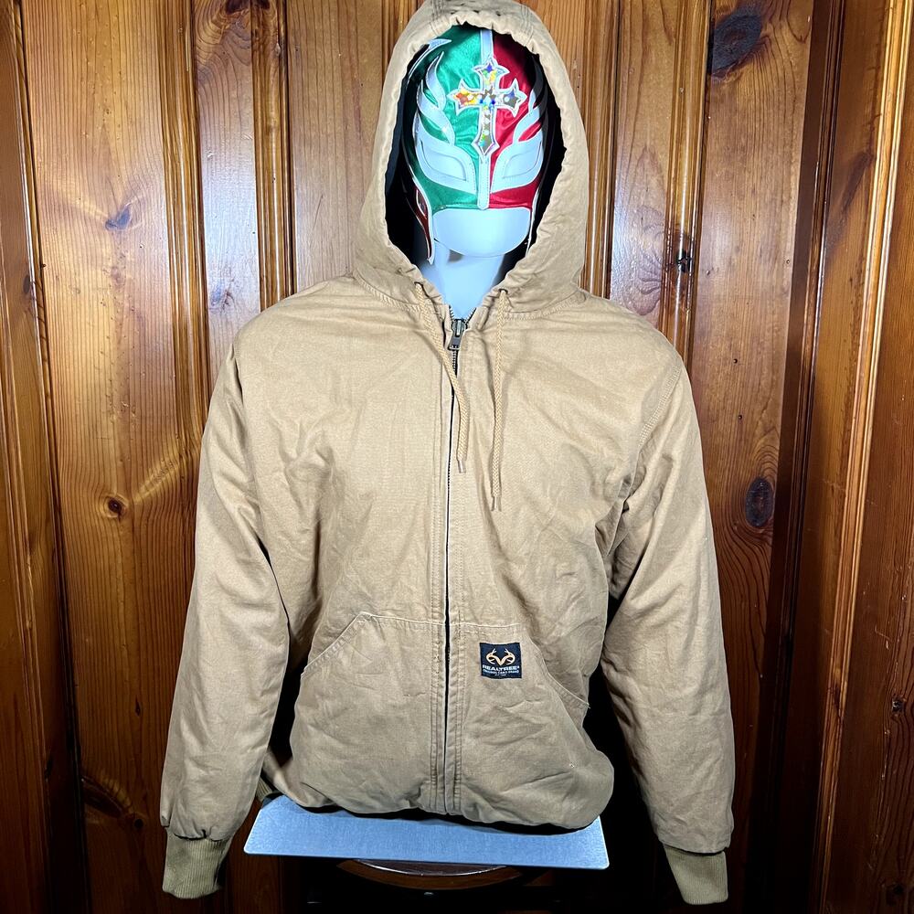 Realtree by Staghorn XL Workwear Hooded Canvas Jacket Tan Full Zip Lined